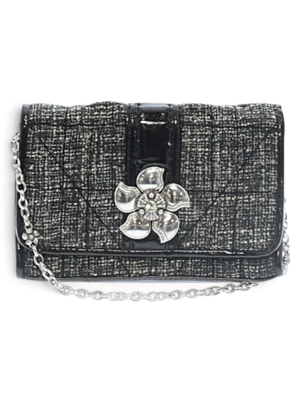 Brighton Black/Gray Tweed Chloe Clutch Crossbody with Chain Strap Bag Purse
